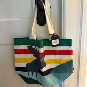 Hudson Bay Company striped tote with moose design